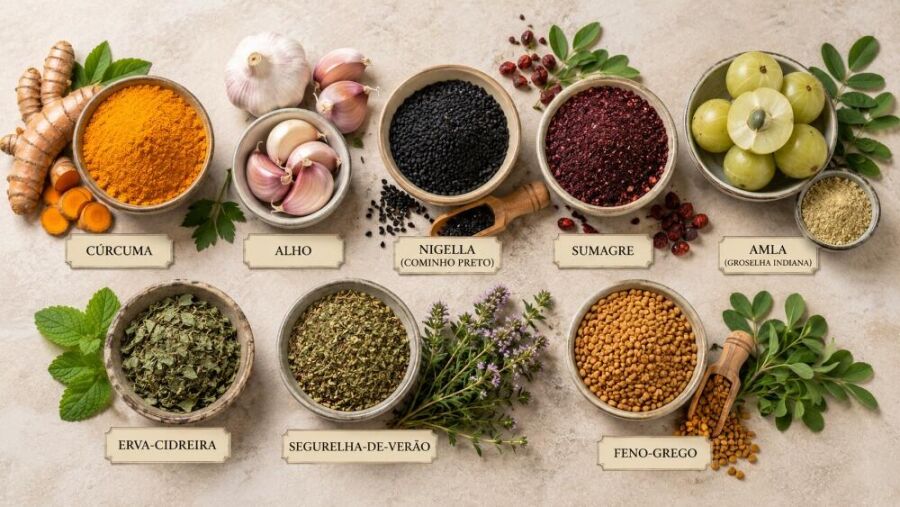 Imagem Diversas-ervas-e-especiarias-concentram-compostos-bioativos-capazes-de-complementar-os-efeitos-de-uma-alimentação-saudável-sobre-o-colesterol-LDL